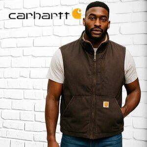 Carhartt Brown Vest – Sherpa Lined, Heavy-Duty Outerwear Vest Size:  2X